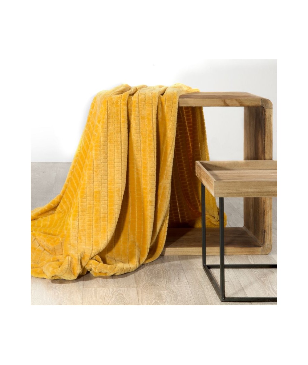 Koc pluszowy Cindy 2 150x200 musztardowy