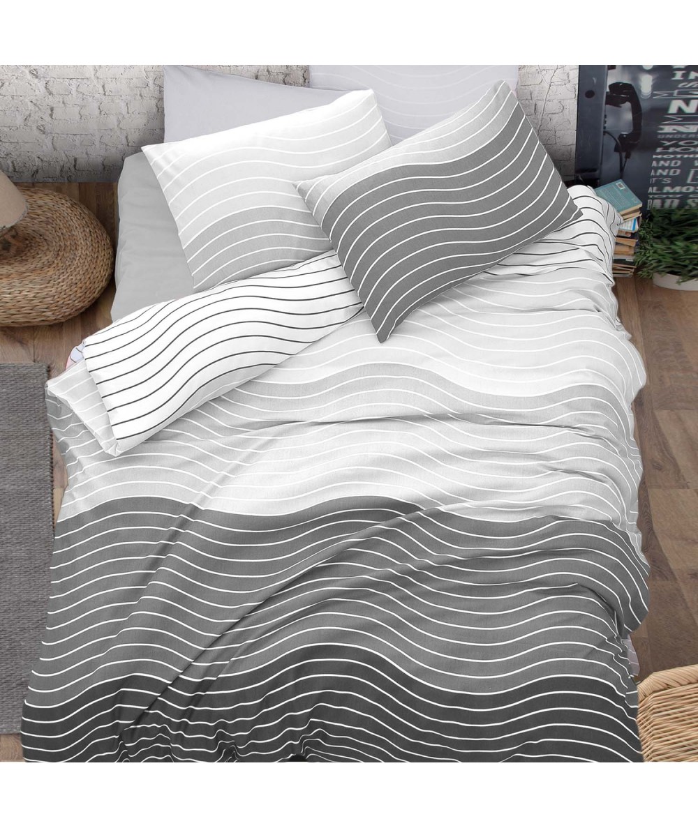 Pościel bawełniana 160x200 + 2x70x80 Wave Grey Exclusive