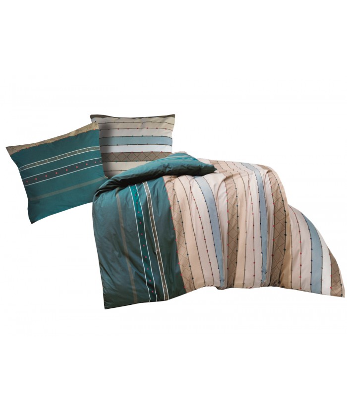 Pościel bawełniana 160x200 + 2x70x80 Ruling Turquoise Exclusive