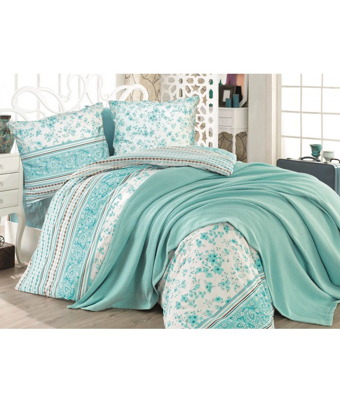 Pościel bawełniana 160x200 + 2x70x80 Lucida Turquoise Exclusive
