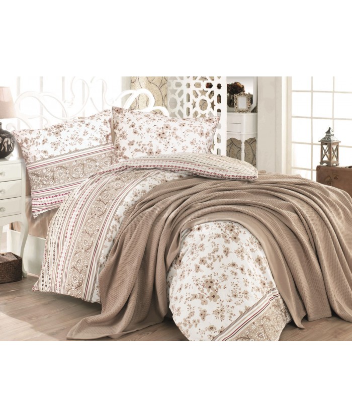 Pościel bawełniana 200x220 + 2x70x80 Lucida Coffee Exclusive