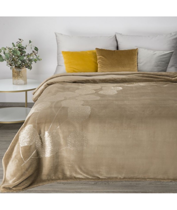 Koc pluszowy Ginko 2 150x200 ciemnobeżowy