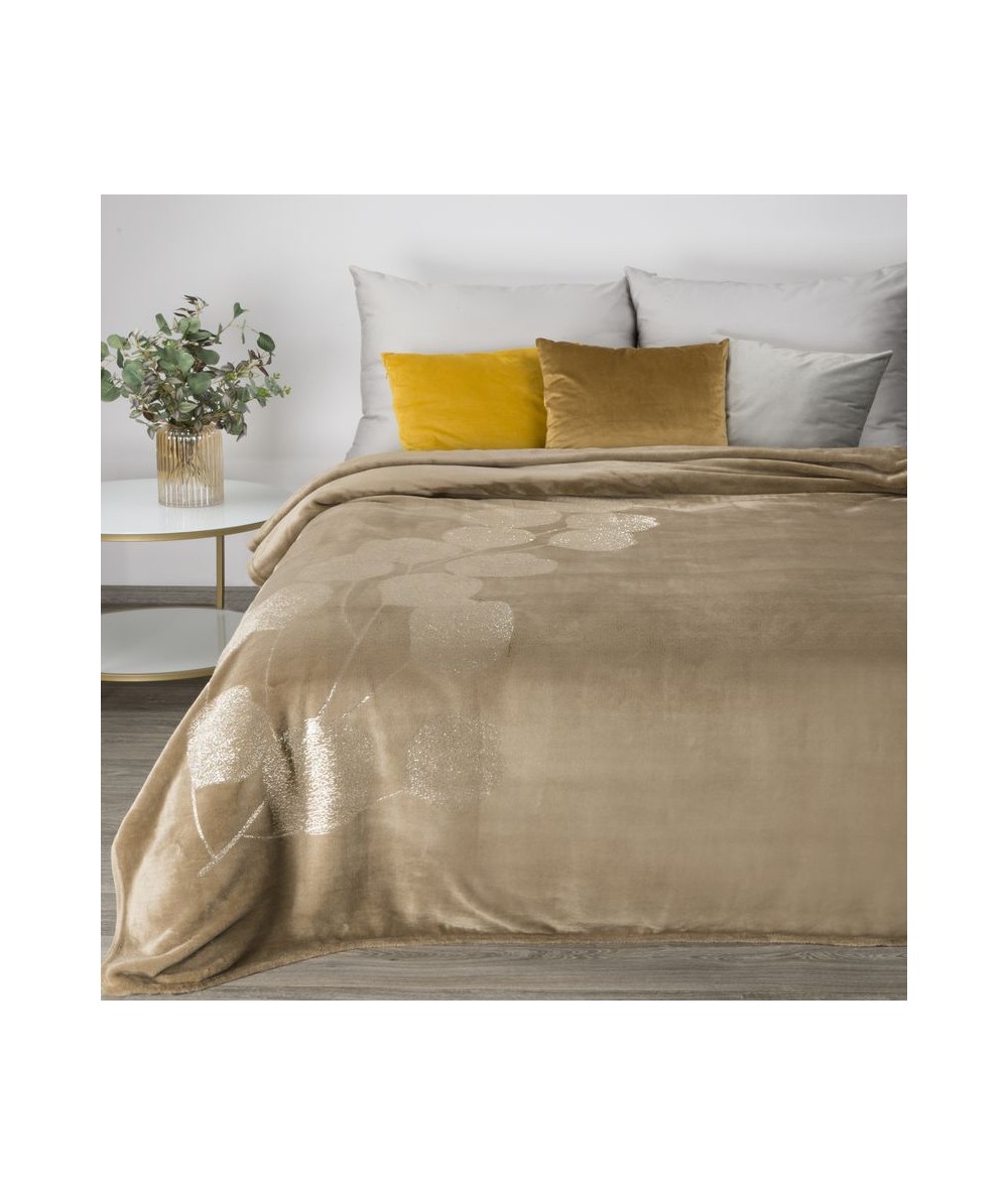 Koc pluszowy Ginko 2 150x200 ciemnobeżowy