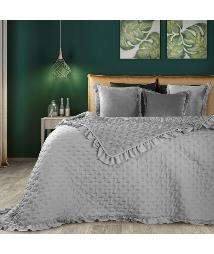 Narzuta mikrofibra z falbanami Libi 220x240 srebrna Eurofirany Narzuta mikrofibra z falbanami Libi 220x240 srebrna