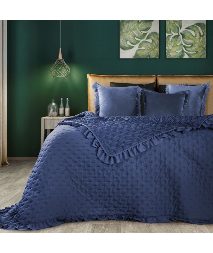 Narzuta mikrofibra z falbanami Libi 170x210 granatowa