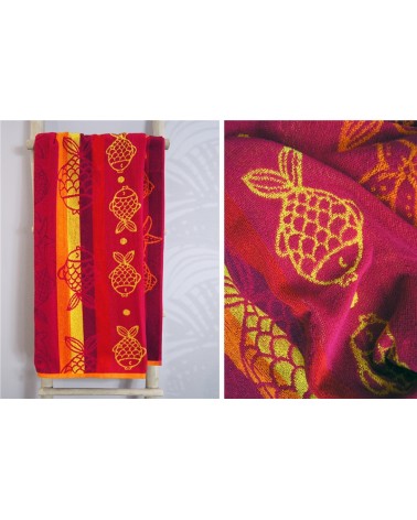 Ręcznik plażowy Rybki bawełna 70x140 różowy