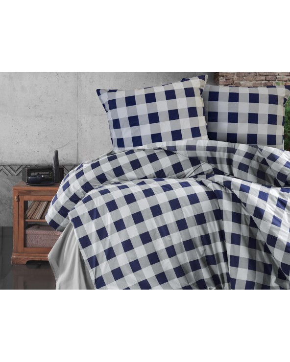 Pościel bawełniana 200x220 + 2x70x80 Edmon Navy Blue Exclusive