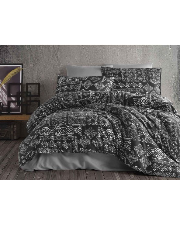 Pościel satyna bawełniana 160x200 + 2x70x80 Route Black Exclusive