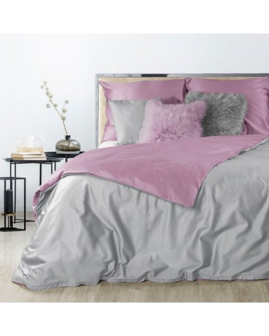 Pościel satyna bawełniana 140x200 + 1x70x80 Nova3 srebrna/ciemnoróżowa