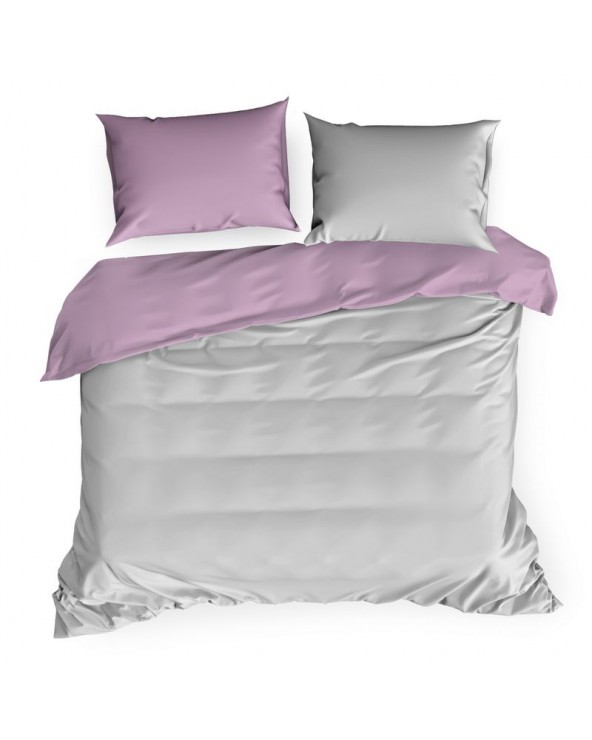 Pościel satyna bawełniana 140x200 + 1x70x80 Nova3 srebrna/ciemnoróżowa