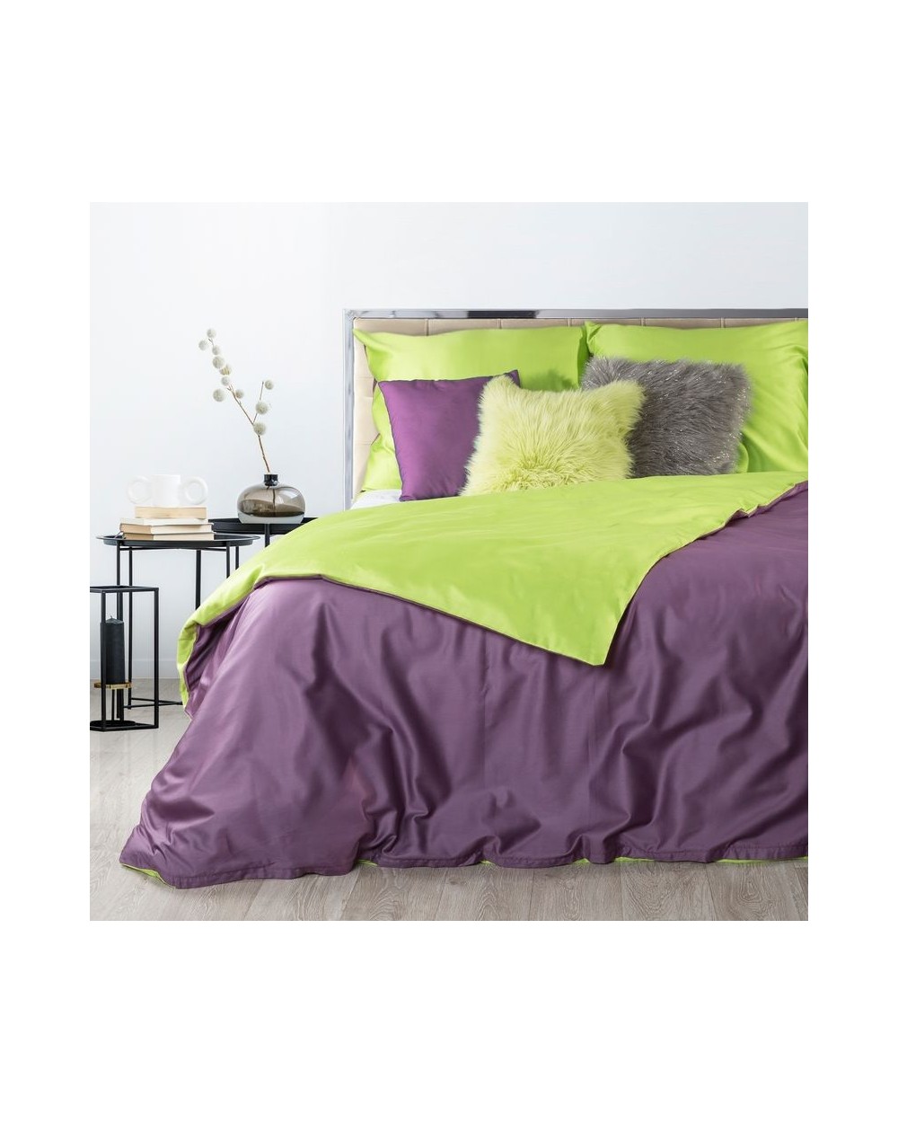 Pościel makosatyna bawełniana 160x200+2x70x80 fioletowa/zielona