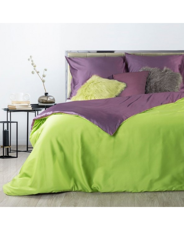 Pościel makosatyna bawełniana 160x200+2x70x80 fioletowa/zielona