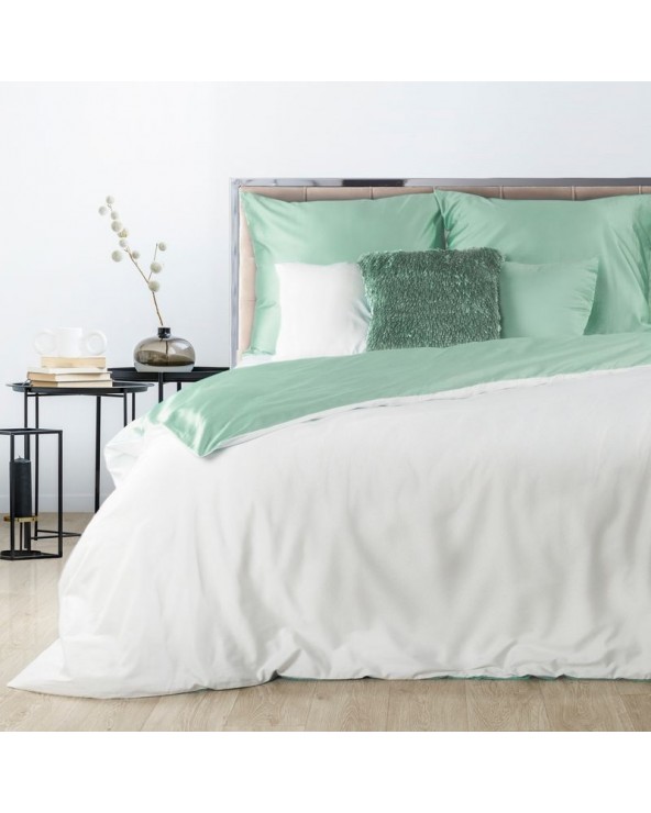 Pościel satyna bawełniana 160x200+2x70x80 biała/miętowa