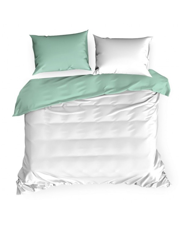 Pościel satyna bawełniana 160x200+2x70x80 biała/miętowa