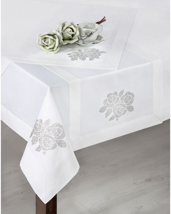 Obrus 150x220 bawełniany Sofia biały