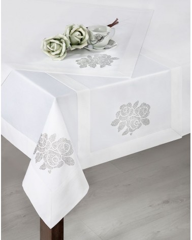 Obrus 150x220 bawełniany Sofia biały