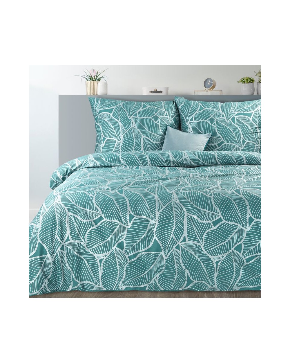 Pościel satyna bawełniana 160x200 + 2x70x80 Metali 18 turkusowa