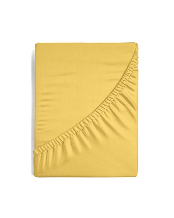 Prześcieradło wysokie bawełna jersey plus 160x200x30 z gumką musztardowe
