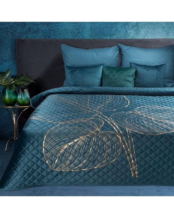 Narzuta velvet 220x240 Blanca 4 turkusowa/złota