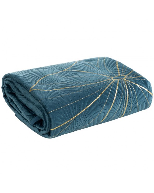 Narzuta velvet 170x210 Lotos 2 turkusowa/złota