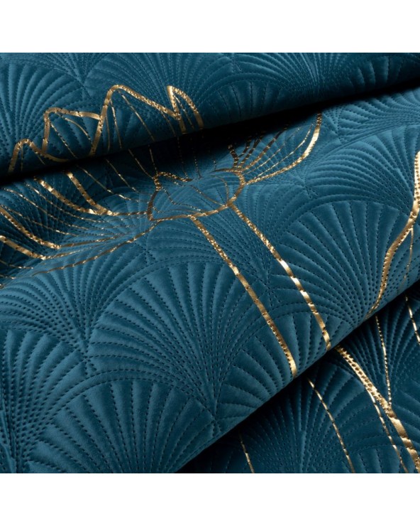 Narzuta velvet 170x210 Lotos 2 turkusowa/złota