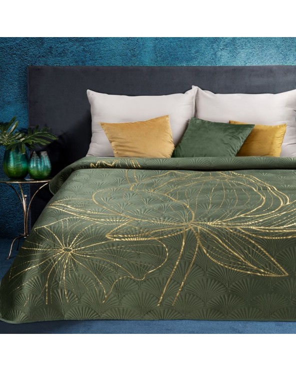 Narzuta velvet 170x210 Lotos 4 oliwkowa/złota