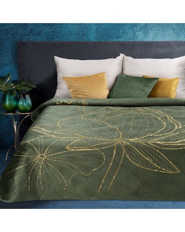 Narzuta velvet 170x210 Lotos 4 oliwkowa/złota