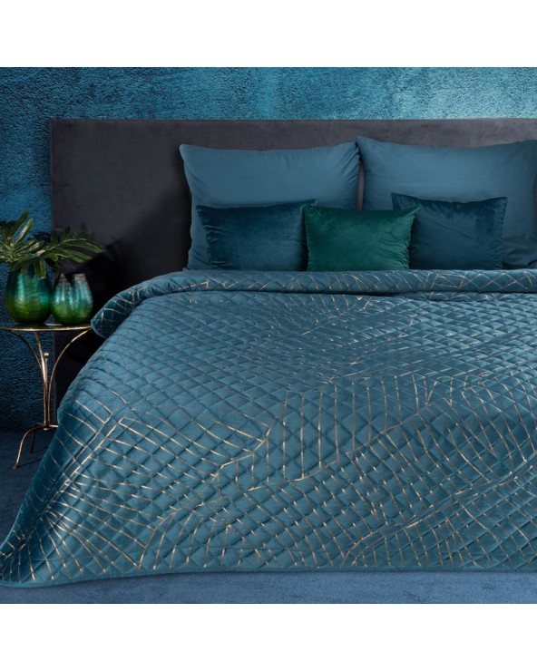 Narzuta velvet 170x210 Luna 2 turkusowa/złota