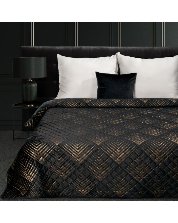 Narzuta velvet 170x210 Victoria 2 czarna/złota