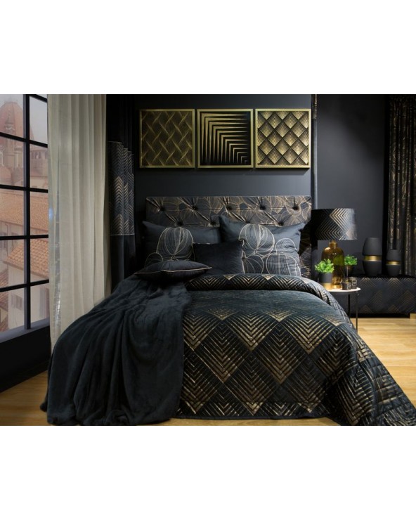 Narzuta velvet 170x210 Victoria 2 czarna/złota