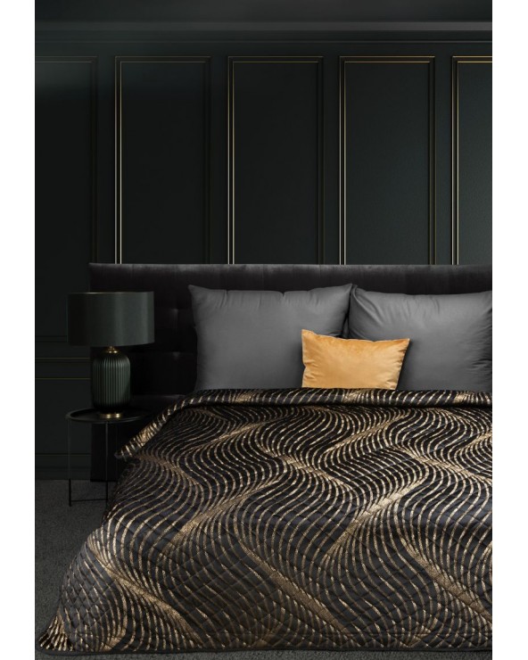 Narzuta velvet 230x260 Victoria 3 czarna/złota