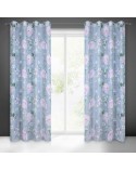 Zasłona w kwiaty 140x250 Flora srebrna/fioletowa z przelotkami