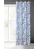 Zasłona w kwiaty 140x250 Flora srebrna/fioletowa z przelotkami