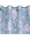 Zasłona w kwiaty 140x250 Flora srebrna/fioletowa z przelotkami