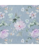 Zasłona w kwiaty 140x250 Flora srebrna/fioletowa z przelotkami