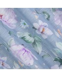 Zasłona w kwiaty 140x250 Flora srebrna/fioletowa z przelotkami