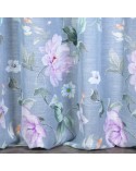 Zasłona w kwiaty 140x250 Flora srebrna/fioletowa z przelotkami