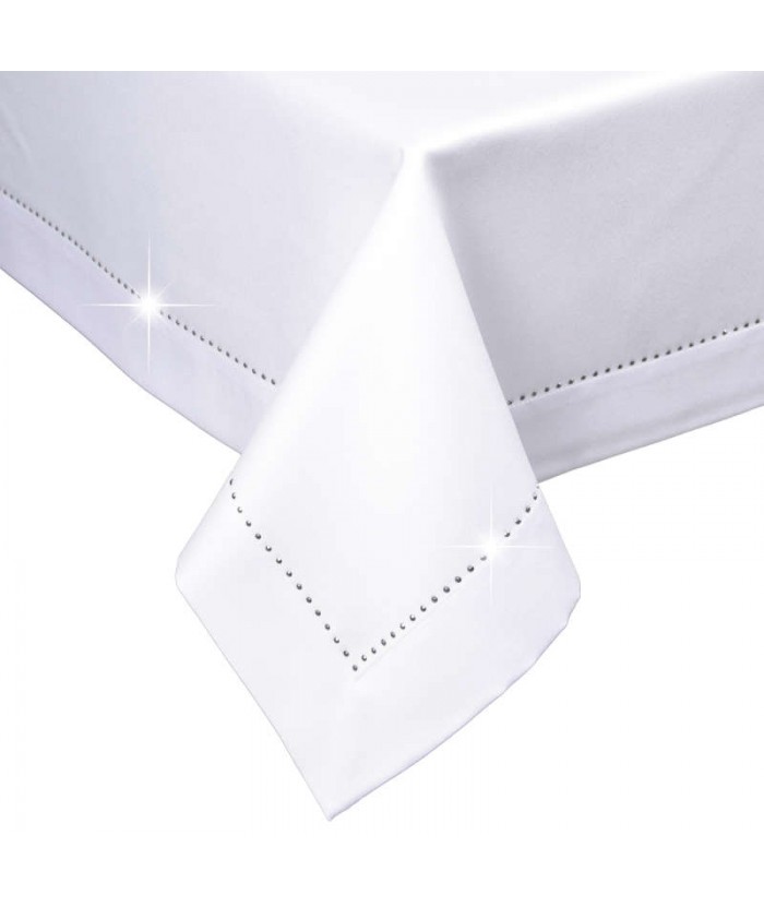 Polski obrus plamoodporny Glamour 140x350 z dżetami biały
