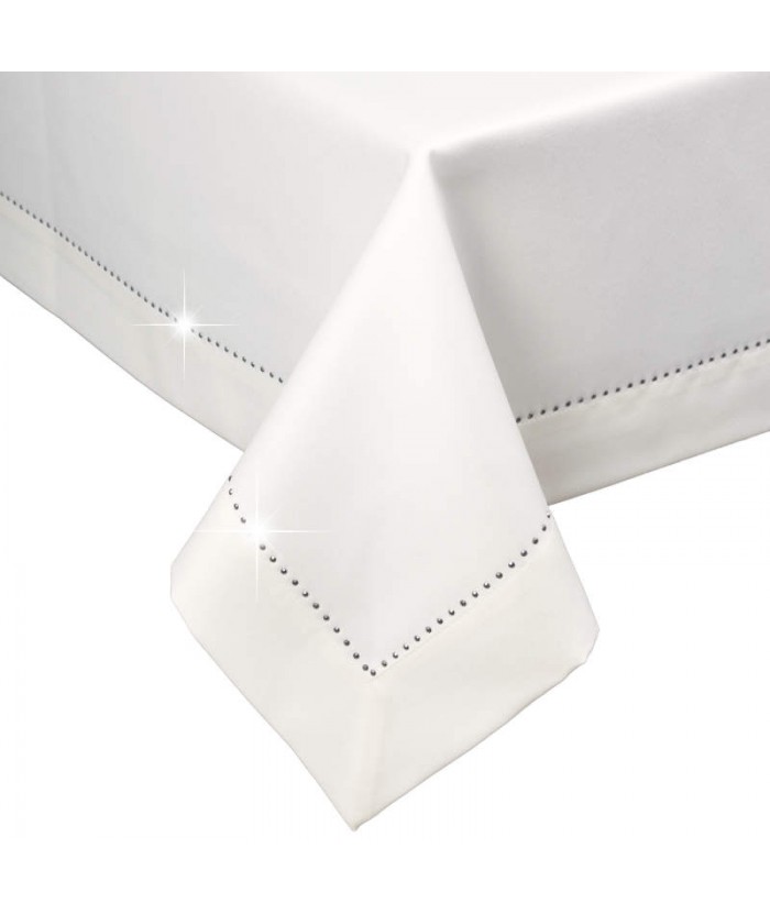Polski obrus plamoodporny Glamour 140x280 z dżetami ecru