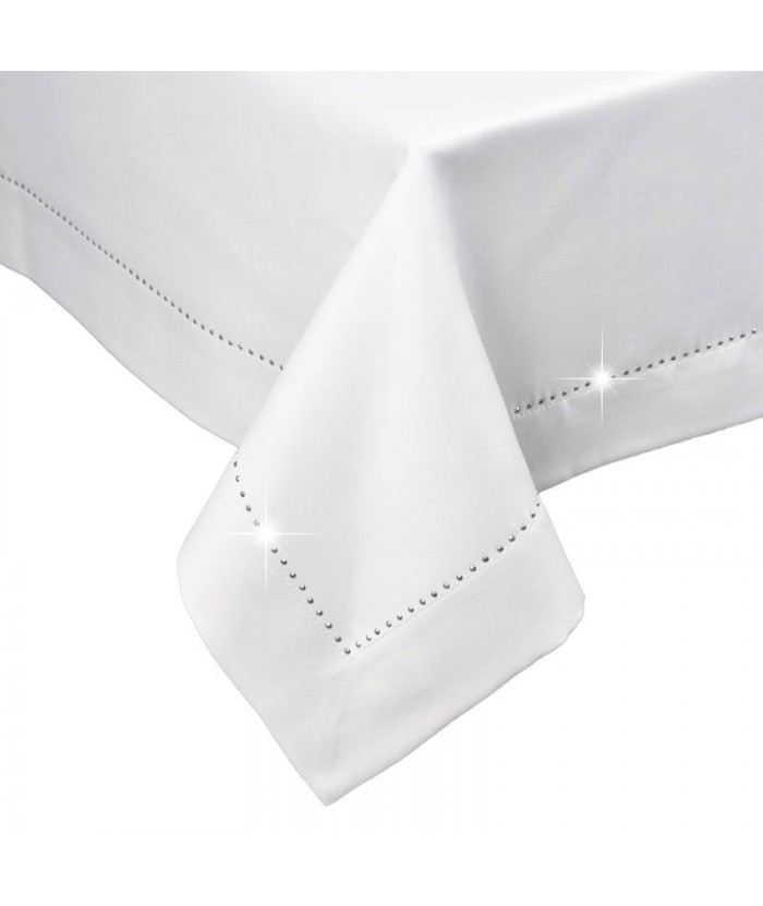 Polski obrus plamoodporny Glamour 140x320 z dżetami szary