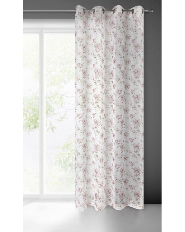 Zasłona w kwiaty 140x250 Amber biała/różowa z przelotkami