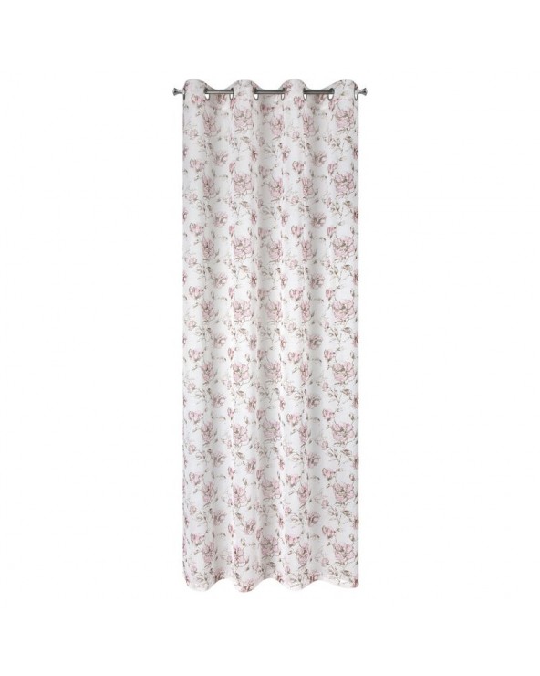 Zasłona w kwiaty 140x250 Amber biała/różowa z przelotkami