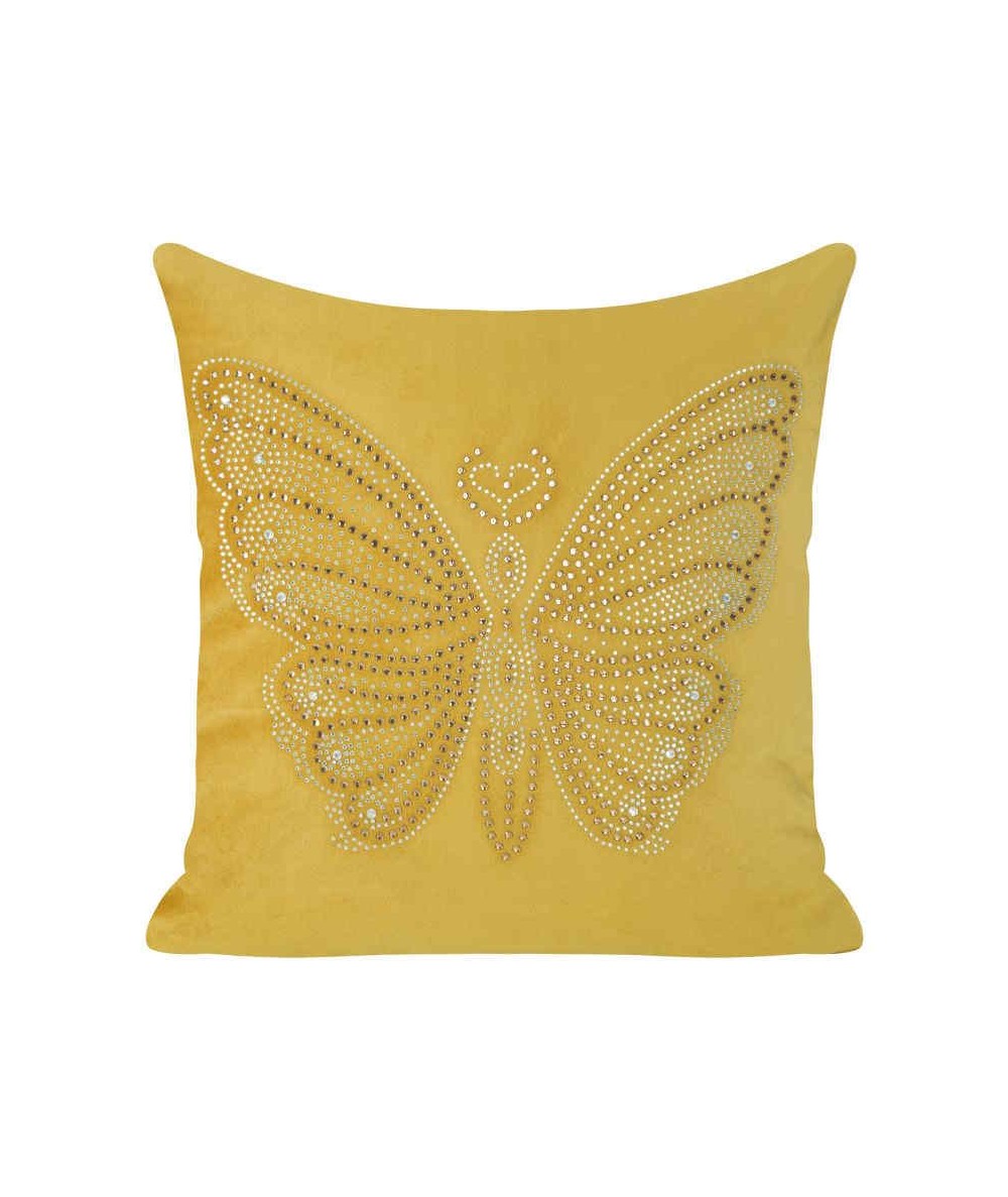 Poszewka velvet z cyrkoniami Calle 45x45 musztarda