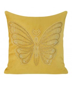Poszewka velvet z cyrkoniami Calle 45x45 musztarda