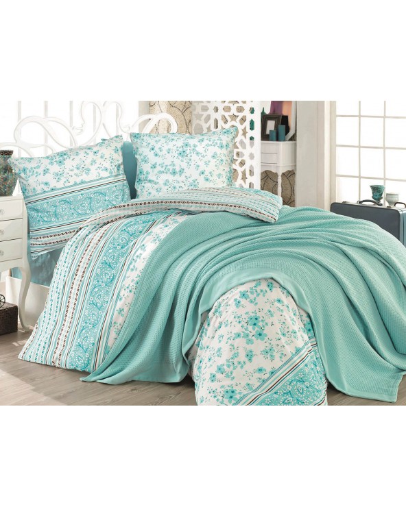 Pościel bawełniana 200x220 + 2x70x80 Lucida Turquoise Exclusive