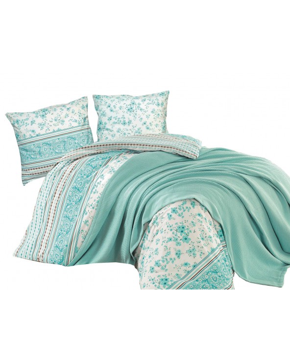 Pościel bawełniana 200x220 + 2x70x80 Lucida Turquoise Exclusive