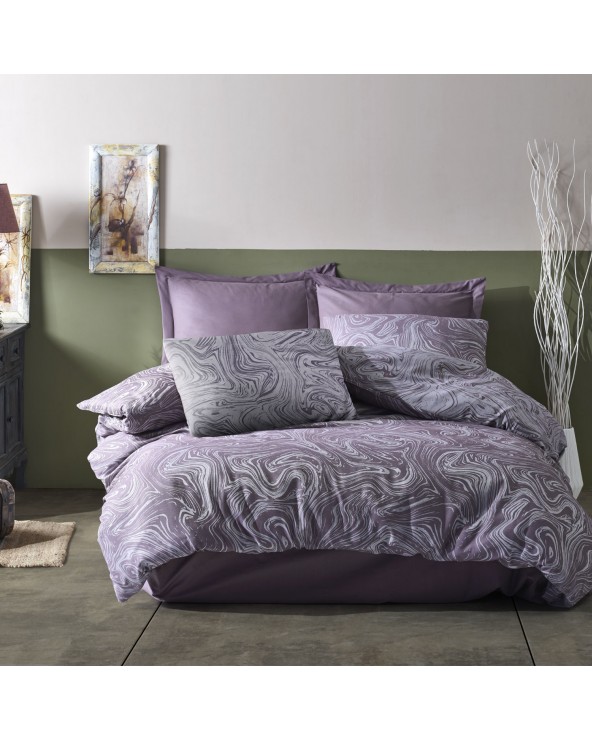 Pościel bawełna 200x220 + 2x70x80 Marble Purple Jaquard