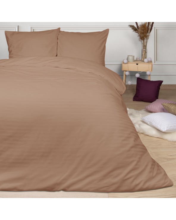 Pościel satyna bawełniana 160x200 + 2x70x80 CIZGILI cinnamon