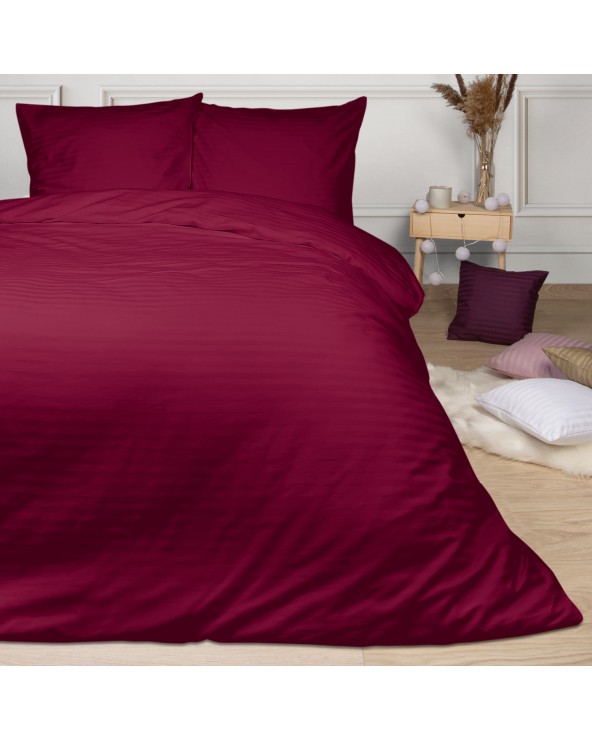 Pościel satyna bawełniana 200x220 + 2x70x80 CIZGILI claret