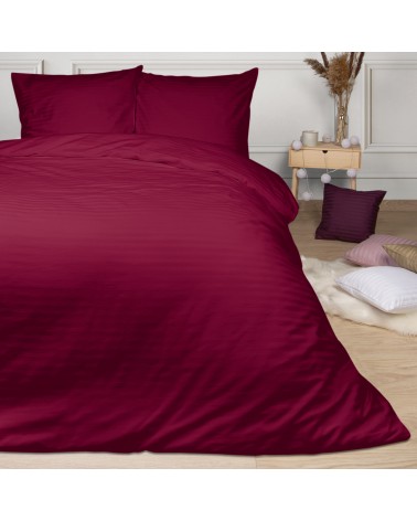 Pościel satyna bawełniana 200x220 + 2x70x80 CIZGILI claret
